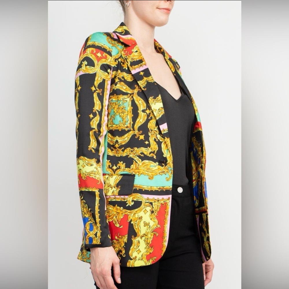 Industry- NWT Notched Collar Multi Color Printed Blazer Jacket - Picture 3 of 14